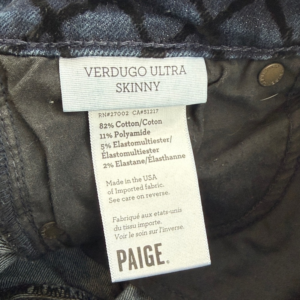 PAIGE Verdugo Ultra Skinny Blue and Black Checkered Jeans. Have wear on Knees. - Picture 3 of 8